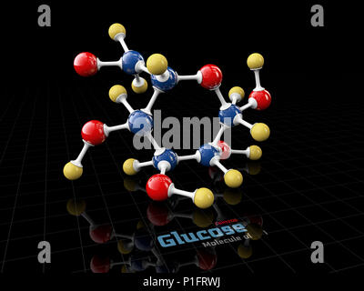 Molekül Glucose, Summenformel C6H12O6. 3D-Darstellung Stockfoto