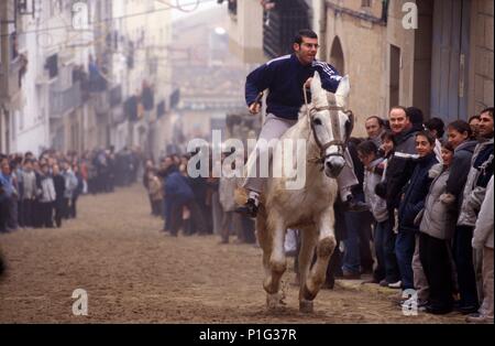 Spanien - Katalonien - Ribera d'Ebre (Kreis) - TARRAGONA. Ich Cursa de cavalls rucs. Festes de Sant Antoni Ascó, Ribera d'Ebre, Tarragona. Stockfoto