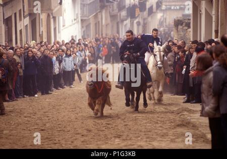 Spanien - Katalonien - Ribera d'Ebre (Kreis) - TARRAGONA. Ich Cursa de cavalls rucs. Festes de Sant Antoni Ascó, Ribera d'Ebre, Tarragona. Stockfoto