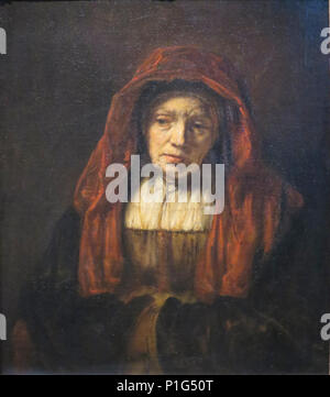 "Porträt einer alten Frau' von Rembrandt, 1654, Puschkin Museum. Stockfoto