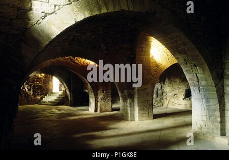 Spanien - ARAGON - Jacetania (Kreis) - huesca. Monasterio de San Juan de la Peña; Nivel inferior (mozárabe; s. X). Stockfoto