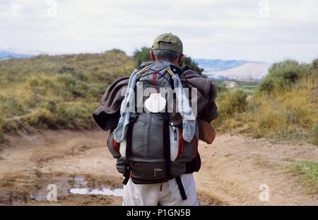 Spanien - LA RIOJA Rioja Alta (Bezirk). Peregrino en Camino de Santiago cerca de Nájera. Stockfoto