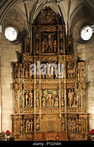 Spanien - Ribera Estellesa (Kreis) - NAVARRA. Mendavia; Iglesia de San Juan Bautista/retablo Mayor plateresco (Vida del Santo reproduzieren). Stockfoto