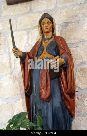 Spanien - Tierra Estella (Kreis) - NAVARRA. Valle de Yerri/Lákar - Lácar; Ermita de Santa Engracia; imagen de la Santa que formaba Parte del románico retablo (siglo XII). Stockfoto