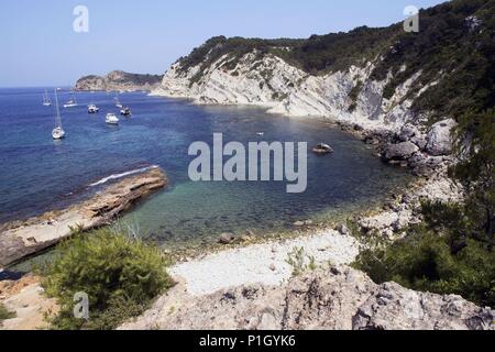 Spanien - Valencia autonome Region - Marina Alta (Bezirk) - Alicante. Xàbia/Jávea-Cabo/Cap de la Nau; Playa / Cala Sardinera y Cap Prim. Stockfoto