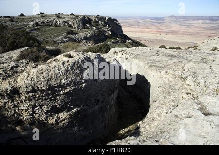 Spanien - Valencia autonome Region - Valle de Ayora (Kreis) - Valencia. Municipio de Ayora; Poblado íbero/Ibérico de' castellar de la Frontera". Stockfoto