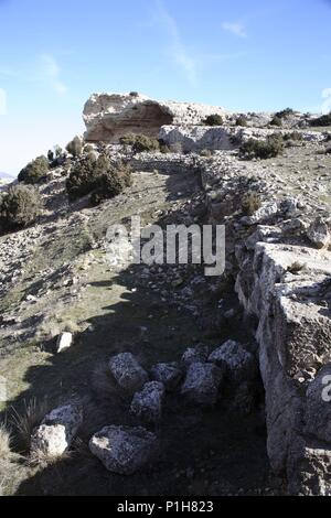 Spanien - Valencia autonome Region - Valle de Ayora (Kreis) - Valencia. Municipio de Ayora; Poblado íbero/Ibérico de' castellar de la Meca'; Murallas. Stockfoto