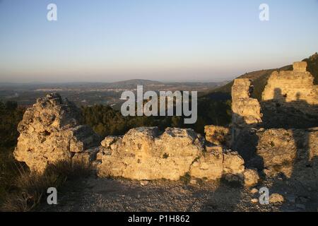 Spanien - Valencia autonome Region - La Costera (Kreis) - Valencia. Enguera; Castillo mittelalterlichen y paisaje. Stockfoto