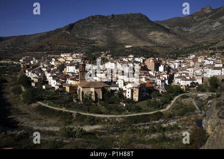 Spanien - LA RIOJA Rioja Baja (Bezirk). Arnedillo; del pueblo Vista (Valle de Cidacos). Stockfoto