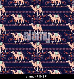 Vektor nahtlose Muster mit Kamelen und orientalische dekorativen Motiven. Stock Vektor