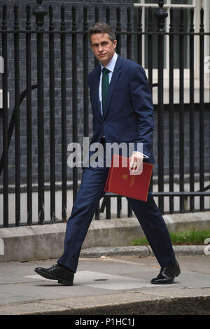 Staatssekretär für Verteidigung, Gavin Williamson, kommt in Downing Street, London, für eine Sitzung. Stockfoto