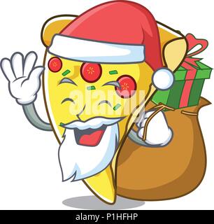 Weihnachtsmann mit Geschenk pizza Maskottchen Karikatur Stock Vektor