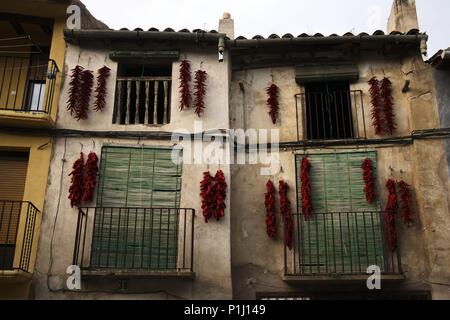 Spanien - LA RIOJA Rioja Baja (Bezirk). Inestrillas; arquitectura Beliebte/pimientos (Valle Alhama de Murcia). Stockfoto