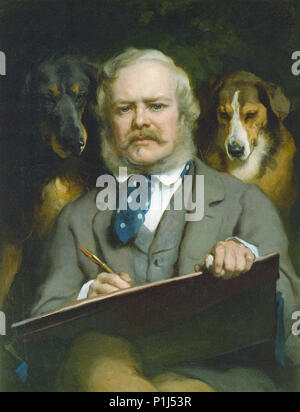 Sir Edwin Landseer Henry - der Kenner (Self Portrait mit zwei Hunden) Stockfoto