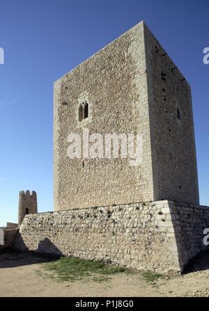 Spanien - Katalonien - Montsià (Kreis) - TARRAGONA. Ulldecona; Castell/Castillo medieval/Torre del Homenaje. Stockfoto