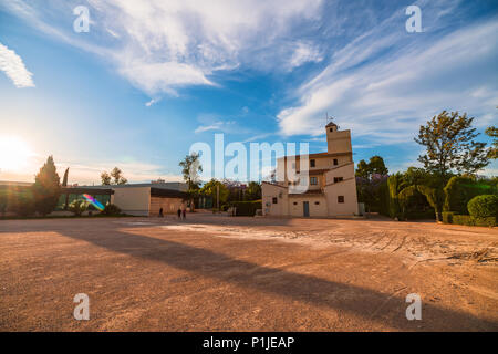 Den Sonnenuntergang im Park an der Mündung des Flusses Turia. Valencia, Spanien Stockfoto