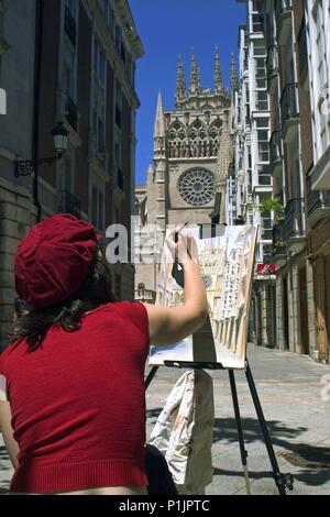 Pintando cuadro de Calles y Puerta del Sarmental de la Catedral. Stockfoto