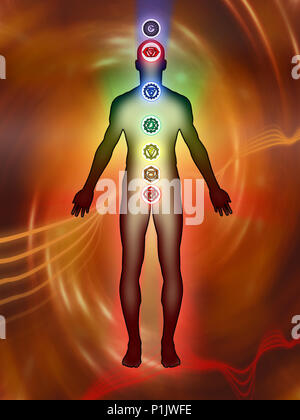 Chakra punkte Sohn des menschlichen Körpers. Digitale Illustration. Stockfoto