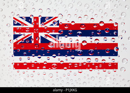 Flagge der amerikanische Staat Hawaii hinter ein Glas mit Tropfen bedeckt. Patrioten, Memorial Day Wochenende, Veterans Day, Präsidenten Day, Independence Day b Stockfoto