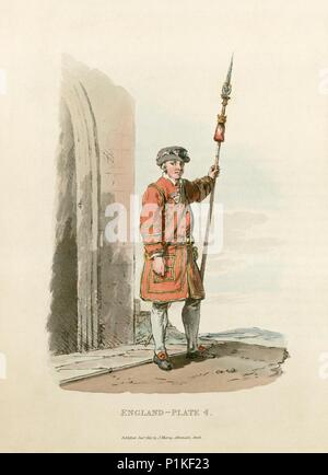 Yeoman der Wache, St. James's Palace, Westminster, London, 1813. Artist: Unbekannt. Stockfoto