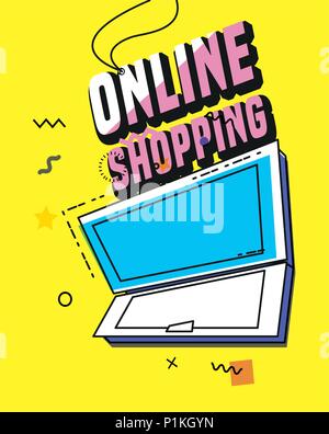 Online Shopping mit Laptop Pop Art Stil Vector Illustration Design Stock Vektor