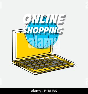 Online Shopping mit Laptop Pop Art Stil Vector Illustration Design Stock Vektor