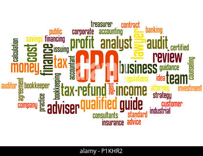 CPA-Wirtschaftsprüfer, Word cloud Konzept auf weißem Hintergrund. Stockfoto