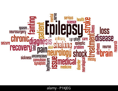 Epilepsie, Word cloud Konzept auf weißem Hintergrund. Stockfoto