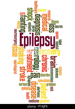 Epilepsie, Word cloud Konzept auf weißem Hintergrund. Stockfoto