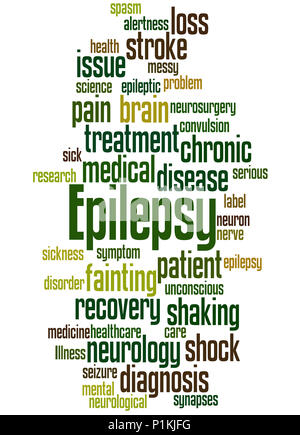 Epilepsie, Word cloud Konzept auf weißem Hintergrund. Stockfoto