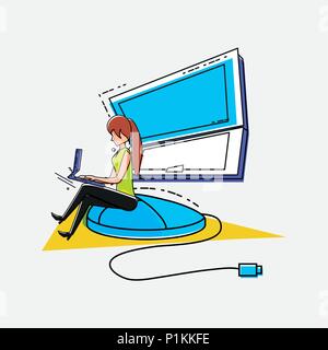 Frau Avatar mit Online Shopping Symbol Pop Art Stil Vector Illustration Design Stock Vektor