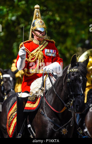 Große Craig Hallatt Direktor von Musik führt die montierten Band an die Farbe 2018 in der Mall, London, UK. Reiten Stockfoto