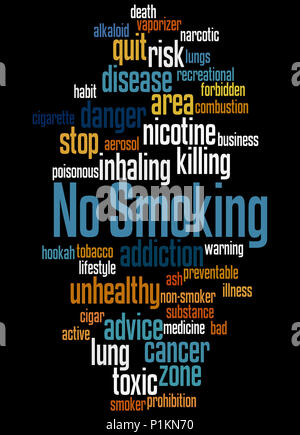 Nicht rauchen, Word cloud Konzept auf schwarzem Hintergrund. Stockfoto