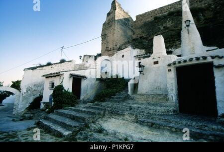 Chinchilla de Montearagón, Barrio de las Cuevas/Quartal (Gypsy); troglodite Häuser. Stockfoto