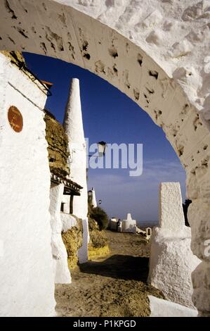 Chinchilla de Montearagón, Barrio de las Cuevas/Quartal (Gypsy); troglodite Häuser. Stockfoto