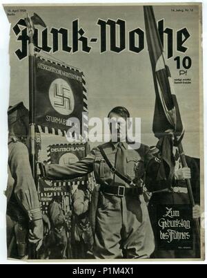 BERLIN, DEUTSCHLAND - 16 April 1939: Reproduktion von Magazin Seite zeigt Adolf Hitler. Stockfoto