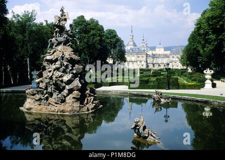Granja de/San Ildefonso Palast und Gärten; "la Fama" Brunnen. Stockfoto