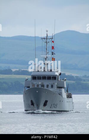 FS Panthere (A 749), ein Leopard Schulung Schiff von der Französischen Marine betrieben, vorbei an Greenock nach einem zahlenden Kurz nach Glasgow zu besuchen. Stockfoto