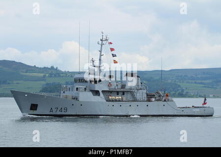 FS Panthere (A 749), ein Leopard Schulung Schiff von der Französischen Marine betrieben, vorbei an Greenock nach einem zahlenden Kurz nach Glasgow zu besuchen. Stockfoto