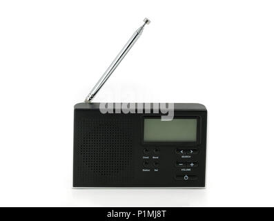 Schwarz Mini Radio auf weißem Hintergrund. Stockfoto