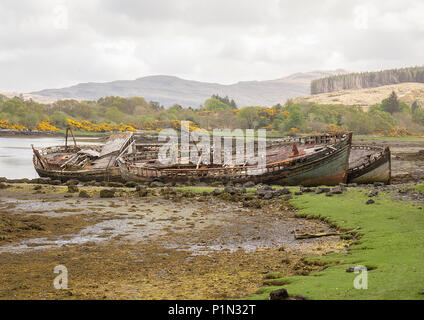 Die drei Damen, verlassene Fischerboote auf der Isle of Mull, Schottland Stockfoto