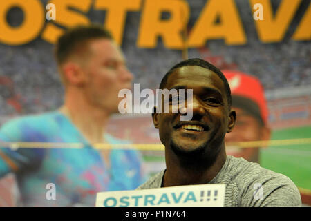 Ostrava, Tschechische Republik. 12 Juni, 2018. JUSTIN GATLIN der Vereinigten Staaten bei der offiziellen Pressekonferenz in der IAAF World Challenge Golden Spike in Ostrava in der Tschechischen Republik. Credit: Slavek Ruta/ZUMA Draht/Alamy leben Nachrichten Stockfoto