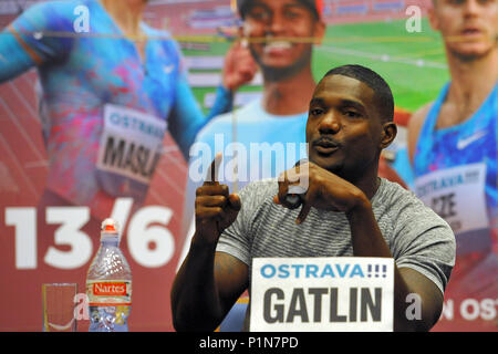 Ostrava, Tschechische Republik. 12 Juni, 2018. JUSTIN GATLIN der Vereinigten Staaten bei der offiziellen Pressekonferenz in der IAAF World Challenge Golden Spike in Ostrava in der Tschechischen Republik. Credit: Slavek Ruta/ZUMA Draht/Alamy leben Nachrichten Stockfoto