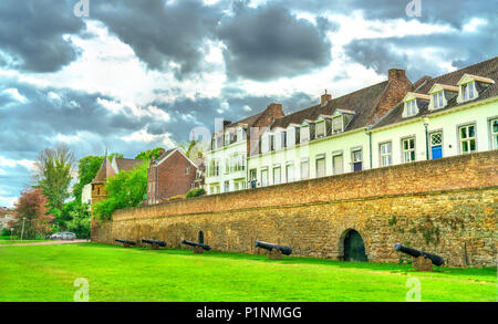 Mittelalterliche Stadtmauer mit Kanonen in Maastricht, Niederlande Stockfoto