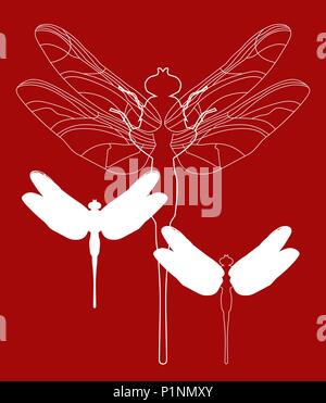 Lustig kind Cartoon Illustration einer Libelle. Helle Dragonfly flattert einem Sommertag über Blumen. Stock Vektor