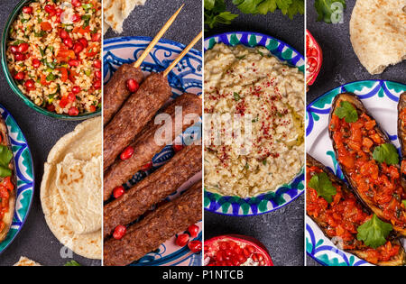 Collage von traditionellen nahöstlichen und arabischen Gericht. Ansicht von oben. Stockfoto