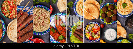 Collage von traditionellen nahöstlichen und arabischen Gericht. Ansicht von oben. Stockfoto