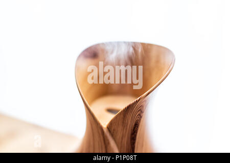 Holz Bambus Diffusor für ätherisches Öl Makro Nahaufnahme, Detail und Textur, mit Dampf Moderne minimalistische minimale Gesundheit Dampf Stockfoto