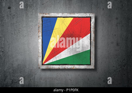 3D-Rendering von die alte Flagge Seychellen in einer Betonwand Stockfoto