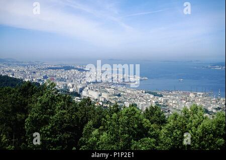 Vigo, Blick auf die Stadt vom Monte da Guía (Rías Bajas Region). Stockfoto